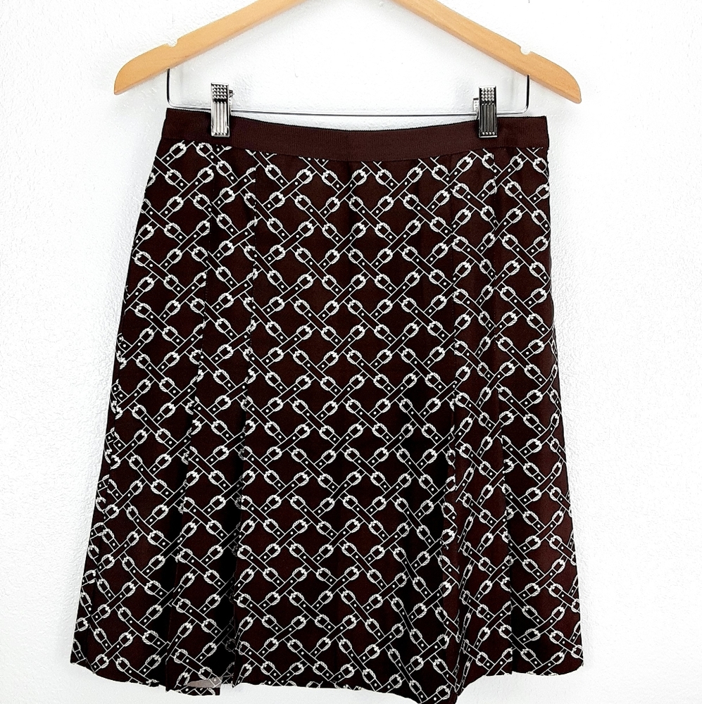 J. Crew Pleated Skirt Equestrian buckle print box